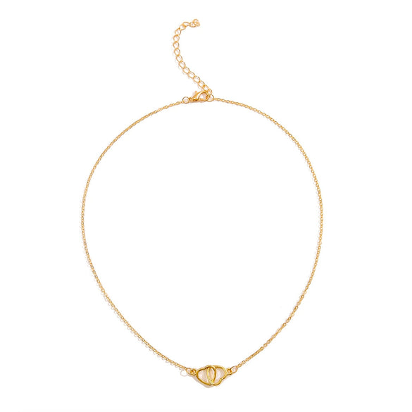 Wholesale Women's Alloy Heart Shape Doublering Necklace With Electroplating And Water Wave Chain Light Luxury Style