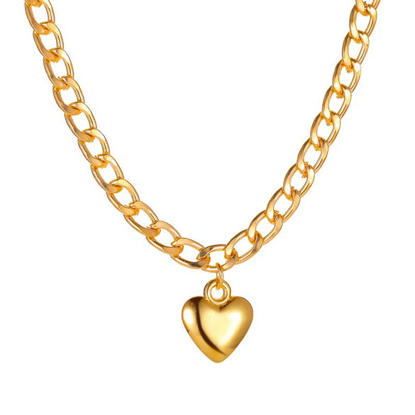 Wholesale Women's Alloy Heart Shape Pendant O Chain Necklace With Electroplating Treatment Korean Fashion Simple Love Style