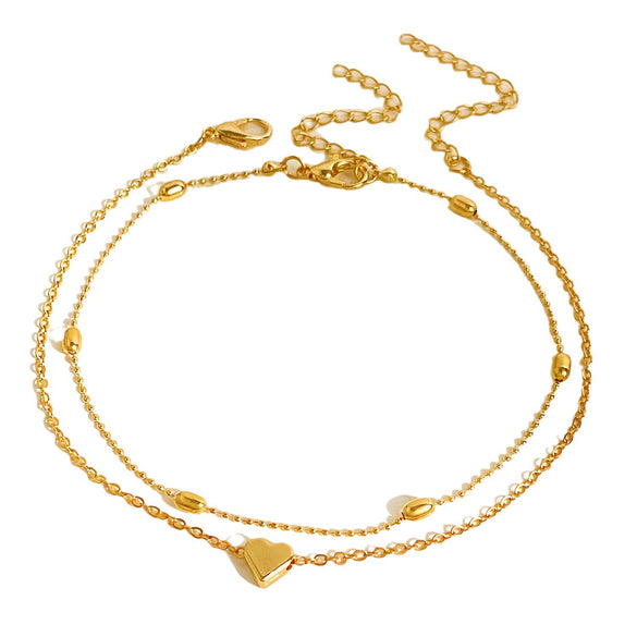 Wholesale Women's Alloy Heartshaped Doublelayer Love Anklet