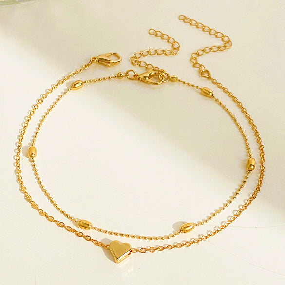 Wholesale Women's Alloy Heartshaped Doublelayer Love Anklet