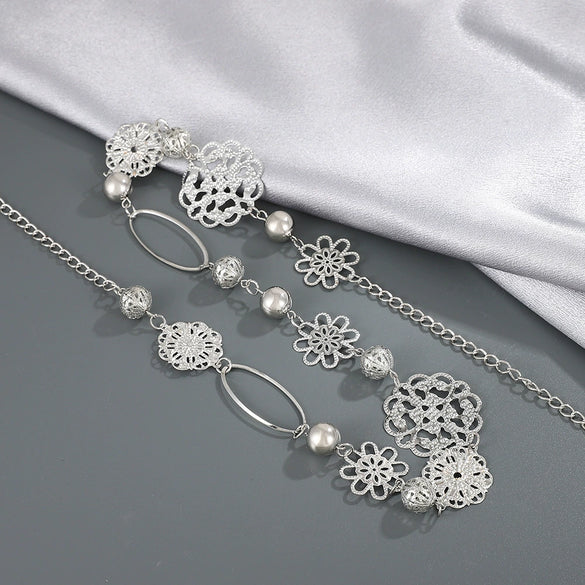Wholesale Women's Alloy Hollow Metal Flower Waist Chain With Electroplating Treatment