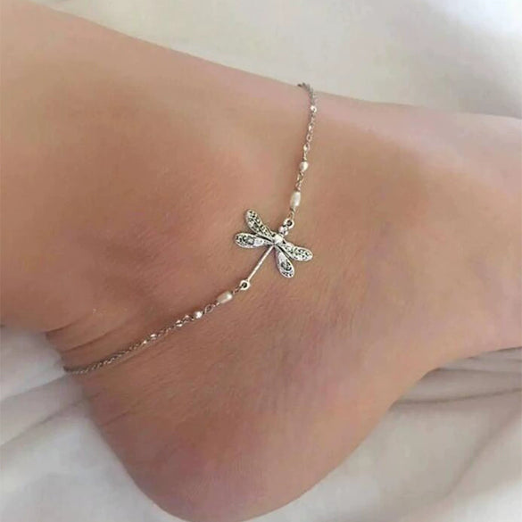 Wholesale Women's Alloy Insect Dragonfly Anklet Fashion Loose Beads Foot Accessories