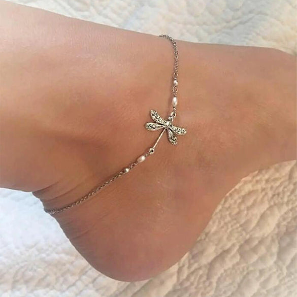 Wholesale Women's Alloy Insect Dragonfly Anklet Fashion Loose Beads Foot Accessories