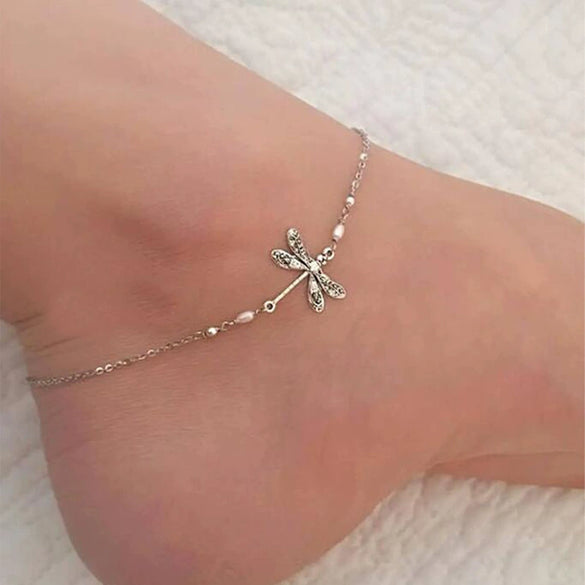 Wholesale Women's Alloy Insect Dragonfly Anklet Fashion Loose Beads Foot Accessories