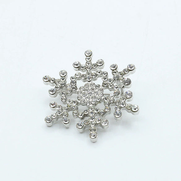 Wholesale Women's Alloy Jewelry Geometric Christmas Snowflake Rhinestone Diamond Brooch Electroplated