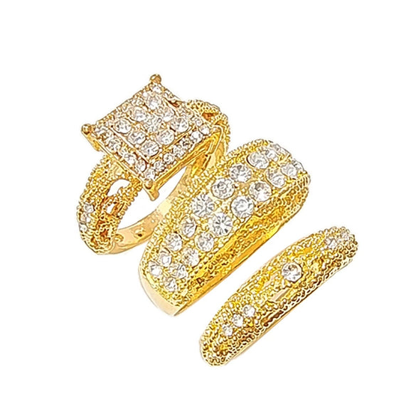 Wholesale Women's Alloy Jewelry Ring Set With Geometric Pattern And Gold Inlaid