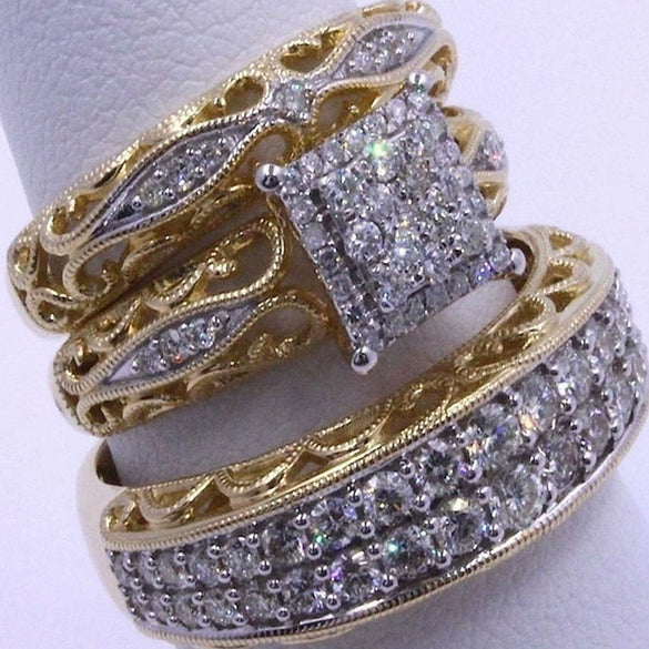 Wholesale Women's Alloy Jewelry Ring Set With Geometric Pattern And Gold Inlaid