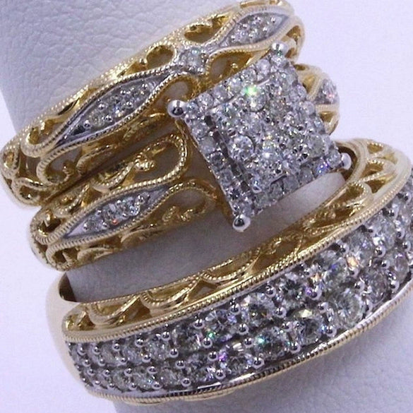 Wholesale Women's Alloy Jewelry Ring Set With Geometric Pattern And Gold Inlaid
