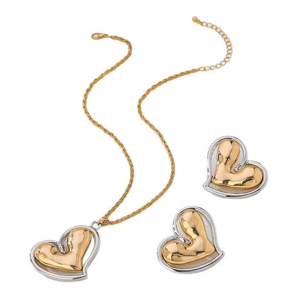 Wholesale Women's Alloy Jewelry Set With Geometric Pattern Electroplated Heart Design