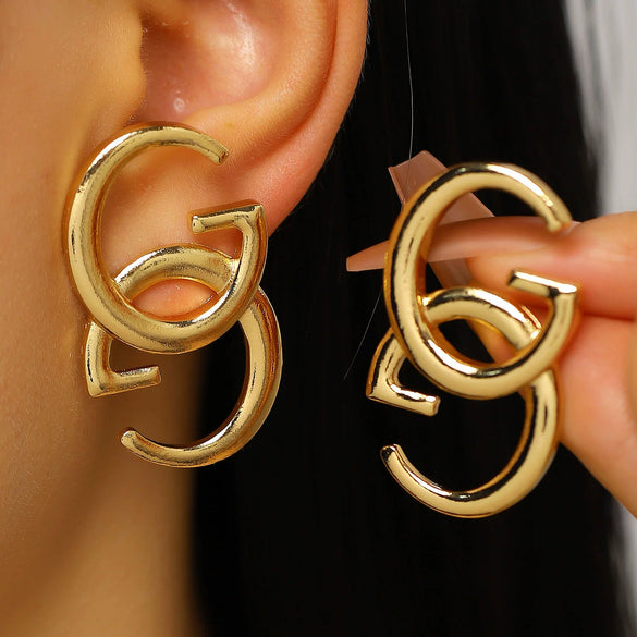 Wholesale Women's Alloy 14K Gold Electroplated Double G Letter Earrings