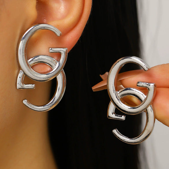 Wholesale Women's Alloy 14K Gold Electroplated Double G Letter Earrings