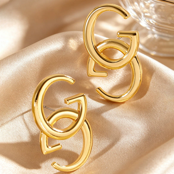 Wholesale Women's Alloy 14K Gold Electroplated Double G Letter Earrings