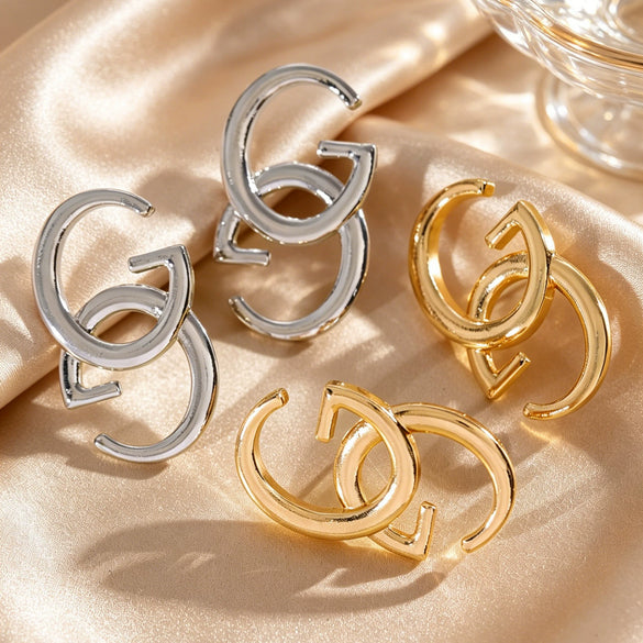 Wholesale Women's Alloy 14K Gold Electroplated Double G Letter Earrings