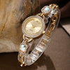 Wholesale Women's Alloy Leisure Watch With Colorful Gemstones And Round Dial And Gold Horseshoe Buckle