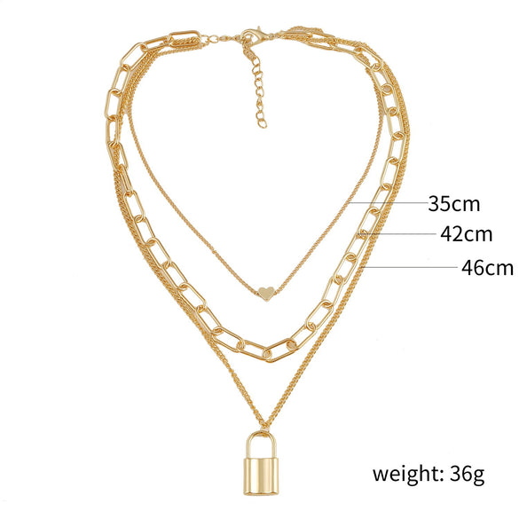 Wholesale Women's Alloy Love Shaped Necklace With Geometric Pattern And Electroplated Treatment Box Chain Style