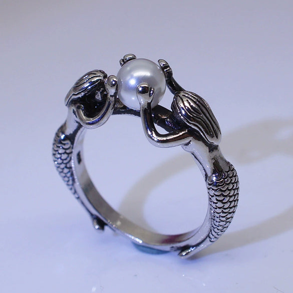 Wholesale Women's Alloy Mermaid Pearl Topaz Ring With Electroplating