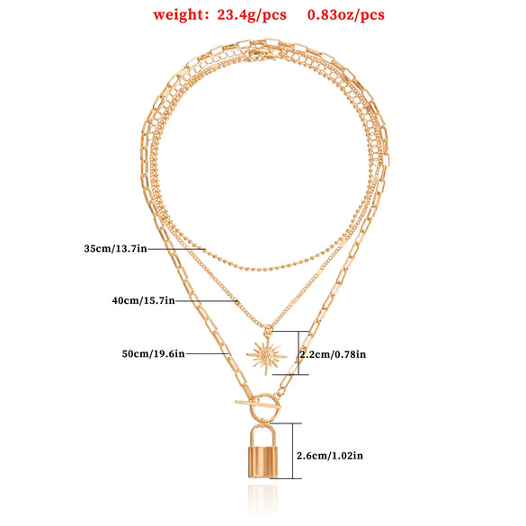 Wholesale Women's Alloy Metal Round Bead Exaggerated Eight Mans Star Multilayer Stacked Clavicle Chain Necklace Electroplated With Geometric Design