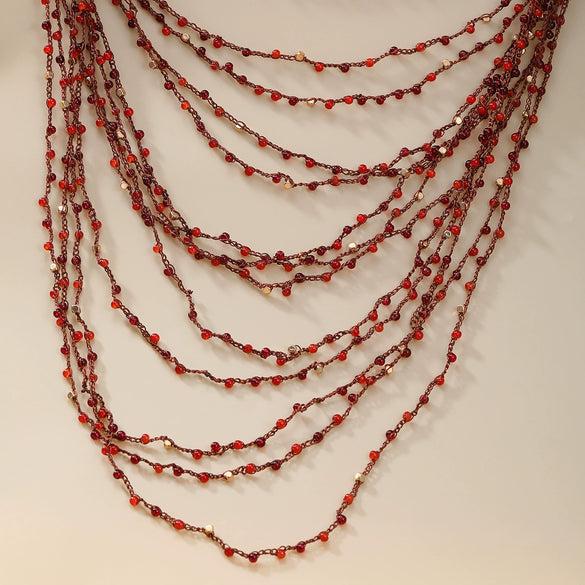 Wholesale Women's Alloy Multi Layer Red Beads Tassel Necklace With Geometric Pattern And Snake Bone Chain