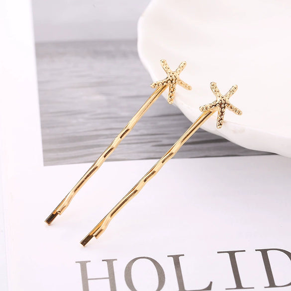 Wholesale Women's Alloy Natural Style Ocean Series Shell Starfish Conch Hairpin Electroplated Oneword Clip Headwear