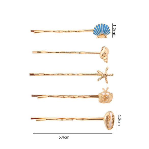 Wholesale Women's Alloy Natural Style Ocean Series Shell Starfish Conch Hairpin Electroplated Oneword Clip Headwear