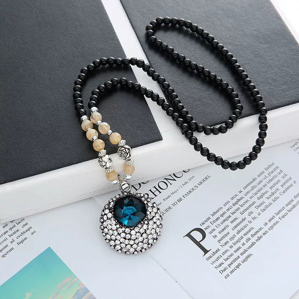 Wholesale Women's Alloy Necklace With Goldplated Artificial Gemstones And Semiprecious Stones Drop Shape Pendant For Autumn And Winter Electroplated Design