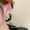 Wholesale Women's Alloy Needle Square Zircon Pearl Tassel Earrings With Real Gold Electroplated And Geometric Style