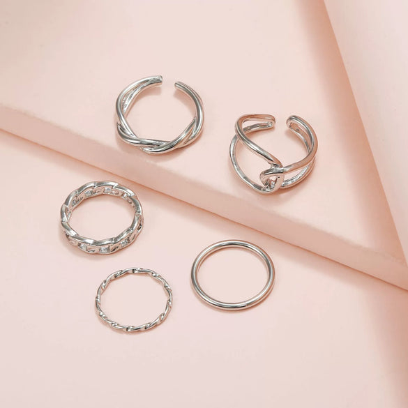 Wholesale Women's Alloy Open Ring Set With Geometric Design And Electroplating Treatment