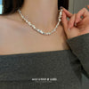 Wholesale Women's Alloy Pearl Geometric Irregular Chain Necklace With Electroplating Treatment