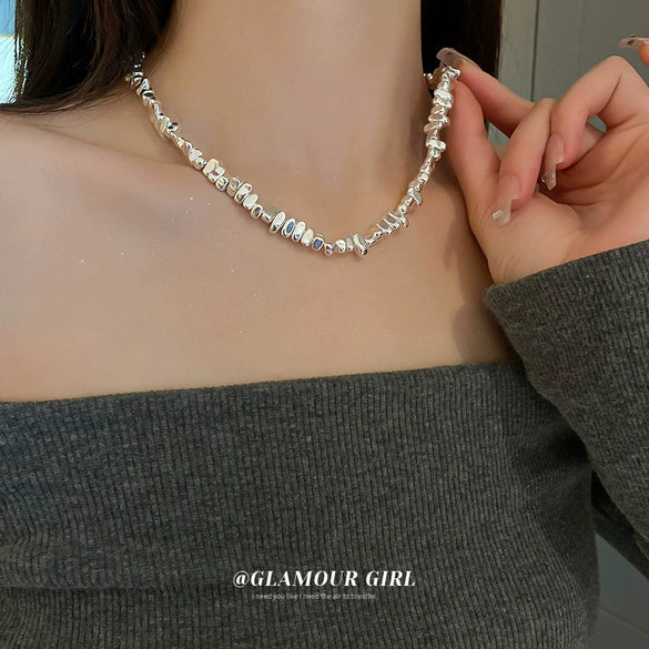 Wholesale Women's Alloy Pearl Geometric Irregular Chain Necklace With Electroplating Treatment