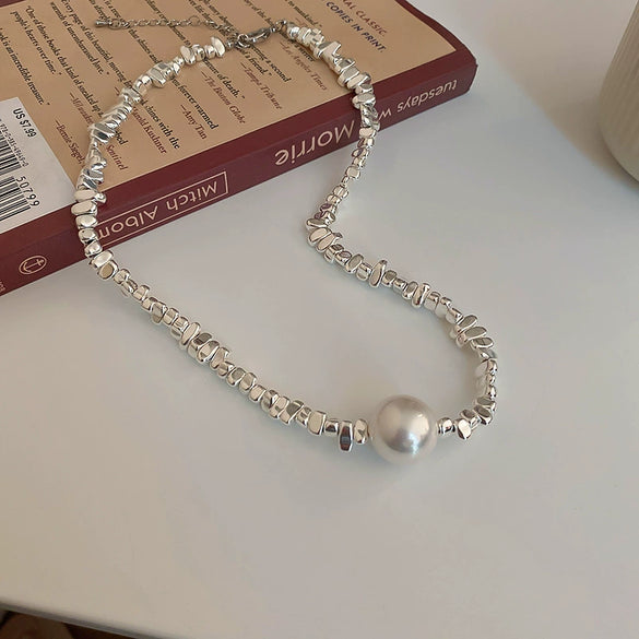 Wholesale Women's Alloy Pearl Geometric Irregular Chain Necklace With Electroplating Treatment