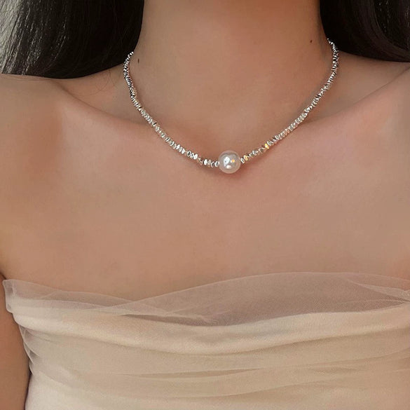 Wholesale Women's Alloy Pearl Geometric Irregular Chain Necklace With Electroplating Treatment