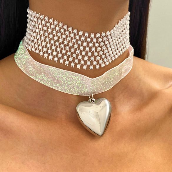 Wholesale Women's Alloy Pearl Necklace With Heart Shape And Electroplating Design