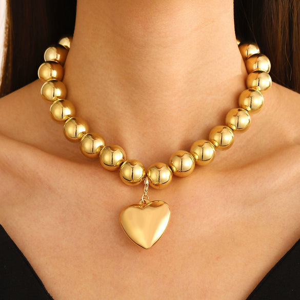 Wholesale Women's Alloy Pearl Necklace With Heart Shape And Electroplating Design