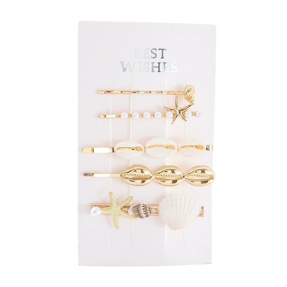 Wholesale Women's Alloy Pearl Shell Hair Accessories Ocean Series Simple Style Electroplated Hairpins