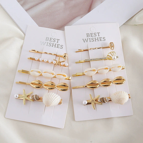 Wholesale Women's Alloy Pearl Shell Hair Accessories Ocean Series Simple Style Electroplated Hairpins