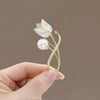Wholesale Women's Alloy Pearl Tulip Flower Brooch With Electroplating