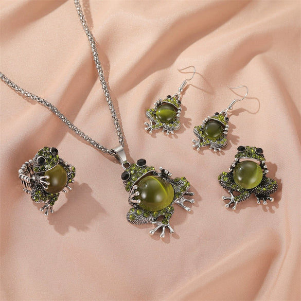 Wholesale Women's Alloy Pet Jewelry With Frog Pattern And Corn Chain Electroplated Earrings And Necklace