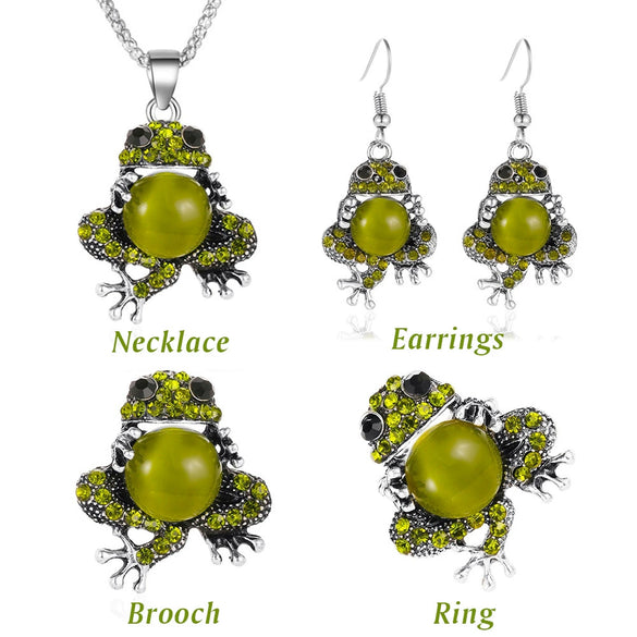 Wholesale Women's Alloy Pet Jewelry With Frog Pattern And Corn Chain Electroplated Earrings And Necklace