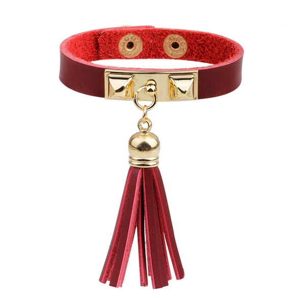 Wholesale Women's Alloy Real Leather Geometric Fan Tassel Rivet Electroplated Fashion Ol Bracelet