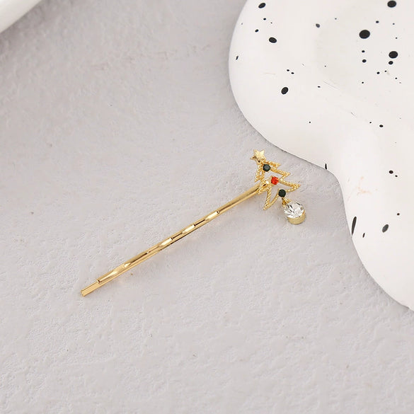 Wholesale Women's Alloy Rhinestone Christmas Tree Hairpin Jewelry Electroplated Exquisite Cute Simple Style