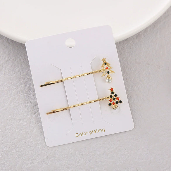 Wholesale Women's Alloy Rhinestone Christmas Tree Hairpin Jewelry Electroplated Exquisite Cute Simple Style