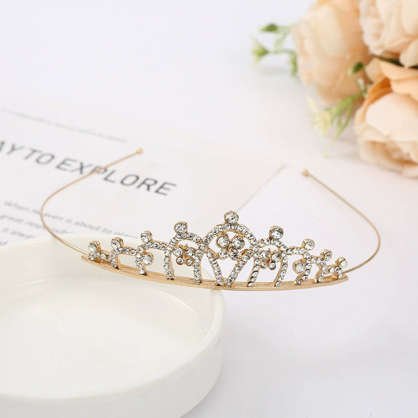 Wholesale Women's Alloy Rhinestone Crown Headwear With Electroplating For Wedding And Cake Decoration