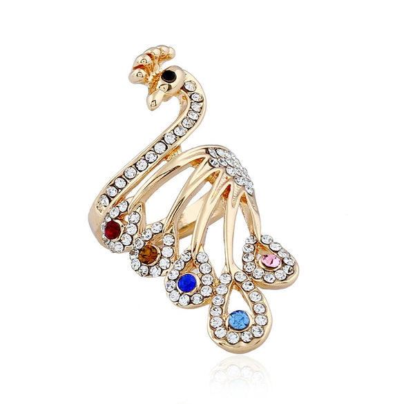 Wholesale Women's Alloy Ring With Diamond Peacock And Rhinestone Animal Pattern Jewelry
