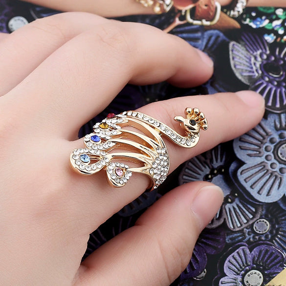 Wholesale Women's Alloy Ring With Diamond Peacock And Rhinestone Animal Pattern Jewelry