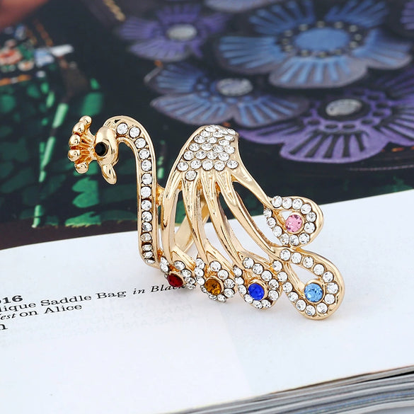Wholesale Women's Alloy Ring With Diamond Peacock And Rhinestone Animal Pattern Jewelry