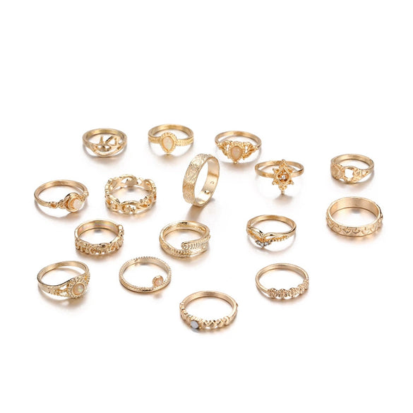 Wholesale Women's Alloy Ring With Opal Hollow Relief Elephant Moon Star Combination Electroplated Styling With Animal Zodiac Pattern