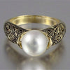 Wholesale Women's Alloy Ring With Synthetic Pearl Inlaid In Geometric Design And Plated Gold Jewelry