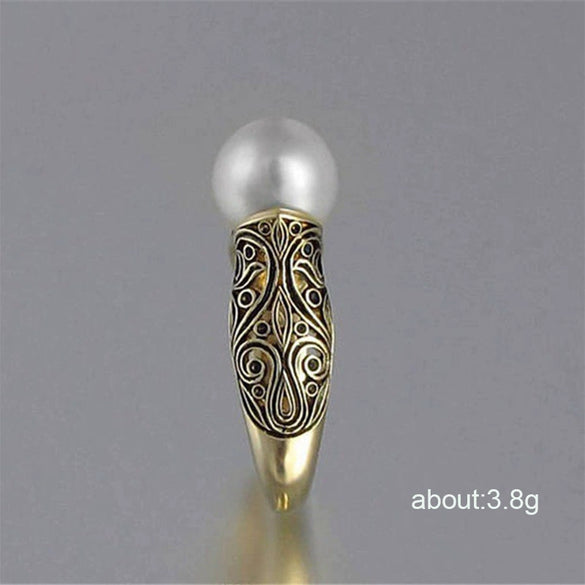 Wholesale Women's Alloy Ring With Synthetic Pearl Inlaid In Geometric Design And Plated Gold Jewelry