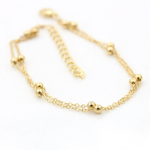 Wholesale Women's Alloy Round Bead Doublelayer Chain Anklets