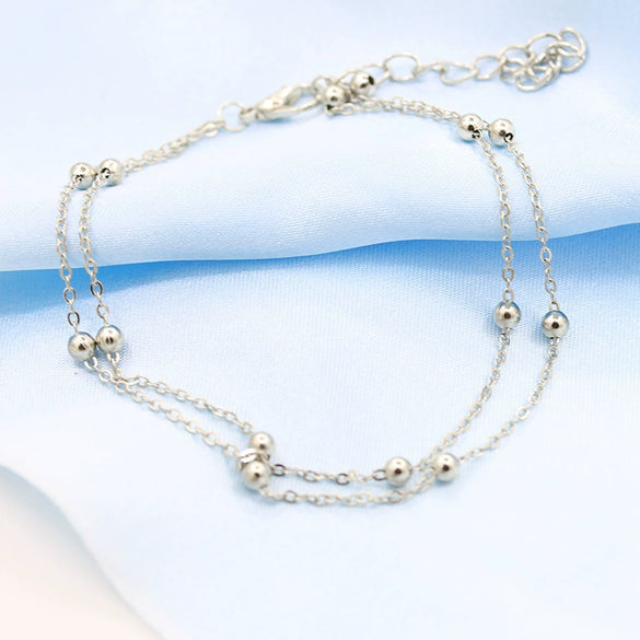 Wholesale Women's Alloy Round Bead Doublelayer Chain Anklets